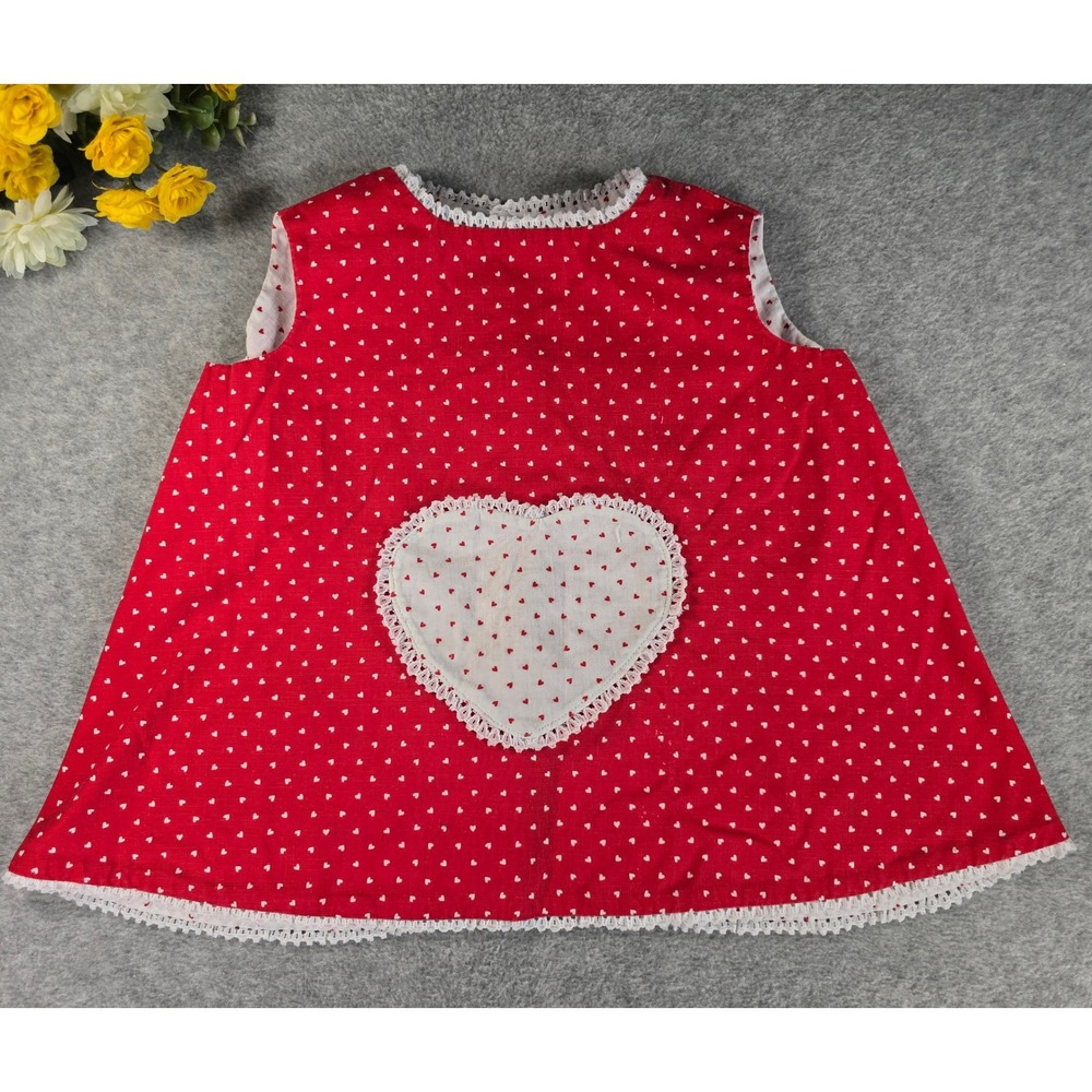 Vintage Handmade Baby Red White Heart Print Sleeveless Dress 12-18m Valentine